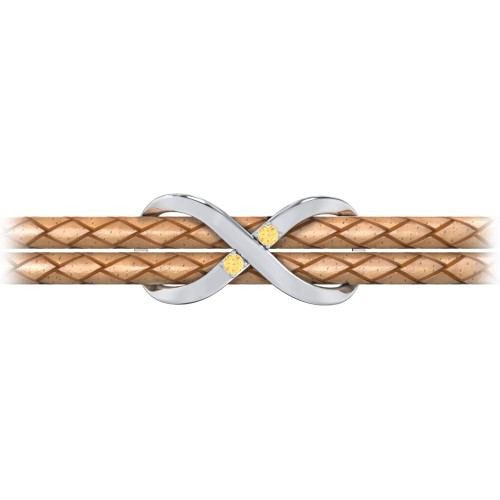 Sterling Silver Infinity Leather Bracelet with Gemstones – Sterling Silver with Citrine