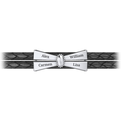 Engravable Sterling Silver Bow Tie Leather Bracelet