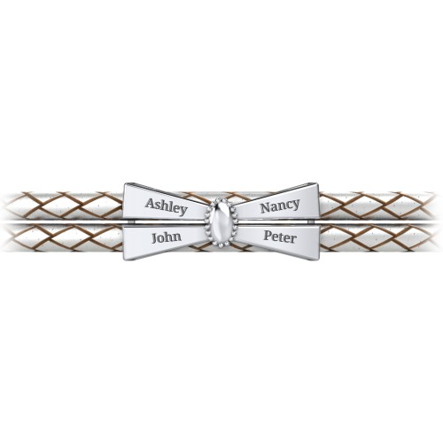Engravable Sterling Silver Bow Tie Leather Bracelet