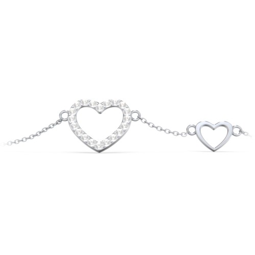 Pave Double Heart Charm Bracelet – Sterling Silver