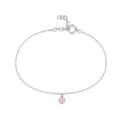 Bezel Set Gemstone Drop Bracelet - 1 Stone – Sterling Silver with Pink Tourmaline