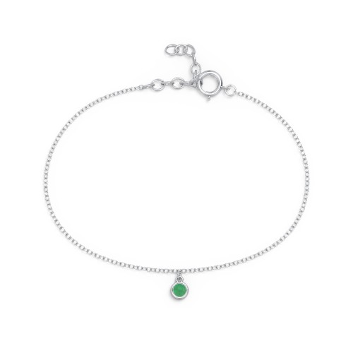 Bezel Set Gemstone Drop Bracelet - 1 Stone – Sterling Silver with Emerald