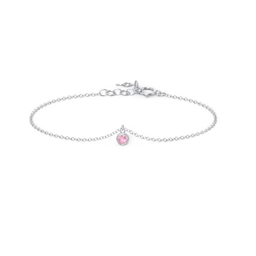 Bezel Set Gemstone Drop Bracelet - 1 Stone – Sterling Silver with Pink Tourmaline