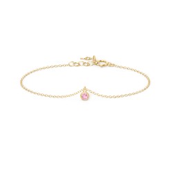 Bezel Set Gemstone Drop Bracelet - 1 Stone in 18K Gold Plated Silver with Pink Tourmaline