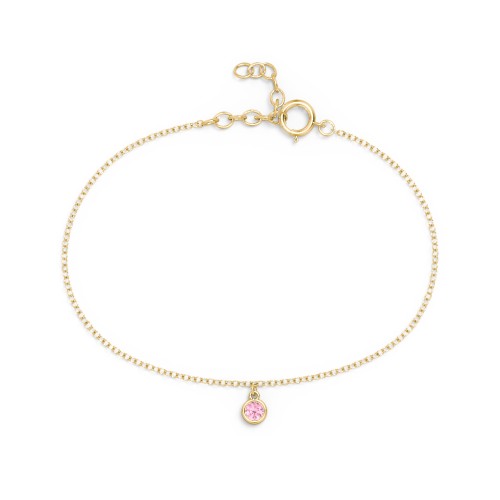 Bezel Set Gemstone Drop Bracelet - 1 Stone – 18K Gold Plated Silver with Pink Tourmaline