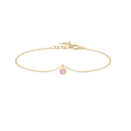Bezel Set Gemstone Drop Bracelet - 1 Stone – 18K Gold Plated Silver with Pink Tourmaline