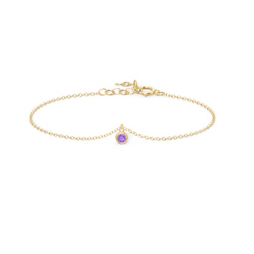 Bezel Set Gemstone Drop Bracelet - 1 Stone – 10K Yellow Gold with Amethyst