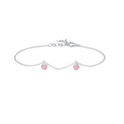 Bezel Set Gemstone Drop Bracelet - 2 Stone in 925 Sterling Silver with Pink Tourmaline
