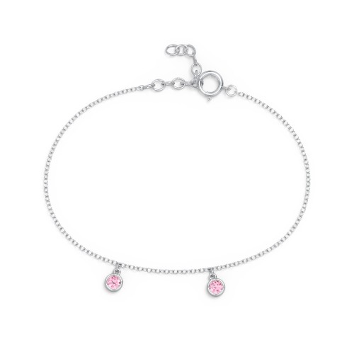 Bezel Set Gemstone Drop Bracelet - 2 Stone – Sterling Silver with Pink Tourmaline