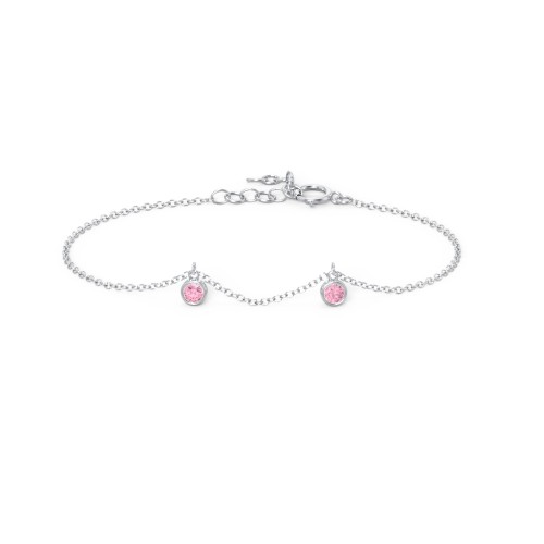 Bezel Set Gemstone Drop Bracelet - 2 Stone – Sterling Silver with Pink Tourmaline