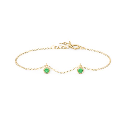 Bezel Set Gemstone Drop Bracelet - 2 Stone – 18K Gold Plated Silver with Emerald