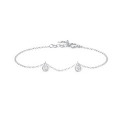 Bezel Set Gemstone Drop Bracelet - 2 Stone in 925 Sterling Silver with Cubic Zirconia