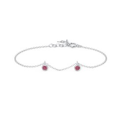 Bezel Set Gemstone Drop Bracelet - 2 Stone in 925 Sterling Silver with Ruby