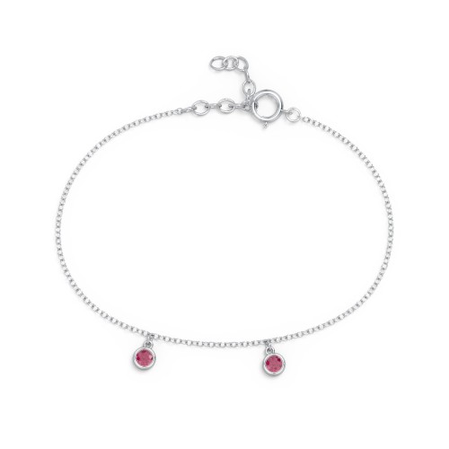 Bezel Set Gemstone Drop Bracelet - 2 Stone – Sterling Silver with Ruby