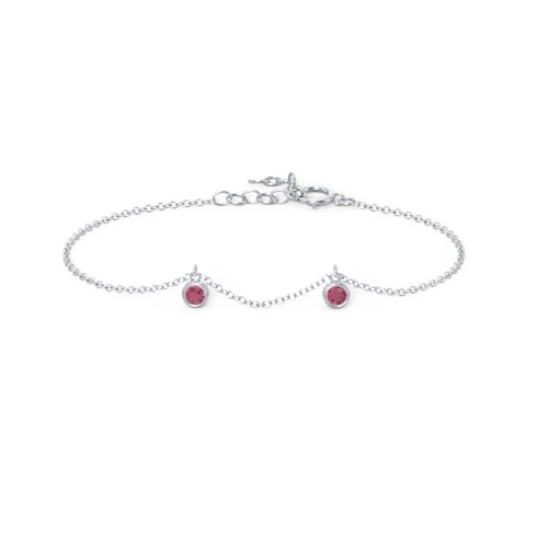 Bezel Set Gemstone Drop Bracelet - 2 Stone – Sterling Silver with Ruby