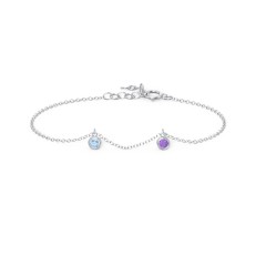 Bezel Set Gemstone Drop Bracelet - 2 Stone – 10K Yellow Gold with Amethyst and Cubic Zirconia
