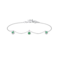 Bezel Set Gemstone Drop Bracelet - 3 Stone in 925 Sterling Silver with Emerald