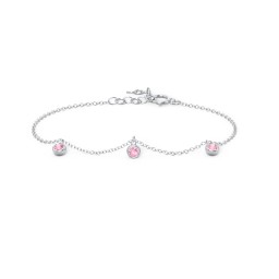 Bezel Set Gemstone Drop Bracelet - 3 Stone in 925 Sterling Silver with Pink Tourmaline