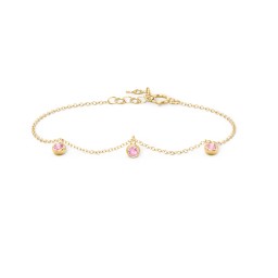 Bezel Set Gemstone Drop Bracelet - 3 Stone in 18K Gold Plated Silver with Pink Tourmaline