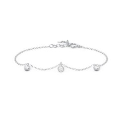 Bezel Set Gemstone Drop Bracelet - 3 Stone in 925 Sterling Silver with Diamond