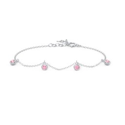 Bezel Set Gemstone Drop Bracelet - 4 Stone in 925 Sterling Silver with Pink Tourmaline