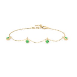Bezel Set Gemstone Drop Bracelet - 4 Stone in 18K Gold Plated Silver with Emerald