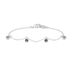 Bezel Set Gemstone Drop Bracelet - 4 Stone in 925 Sterling Silver with Smokey Quartz