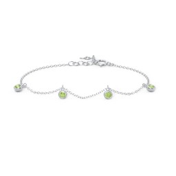 Bezel Set Gemstone Drop Bracelet - 4 Stone in 925 Sterling Silver with Peridot