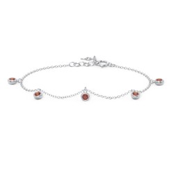 Bezel Set Gemstone Drop Bracelet - 5 Stone in 925 Sterling Silver with Garnet