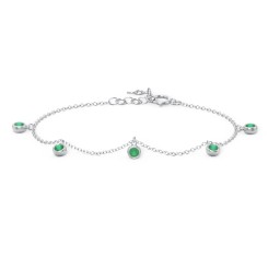 Bezel Set Gemstone Drop Bracelet - 5 Stone in 925 Sterling Silver with Emerald