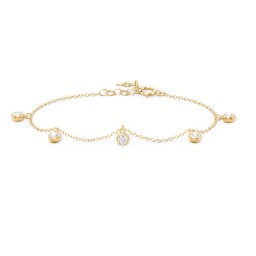 Bezel Set Gemstone Drop Bracelet - 5 Stone in 18K Gold Plated Silver with Cubic Zirconia