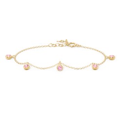 Bezel Set Gemstone Drop Bracelet - 5 Stone in 18K Gold Plated Silver with Pink Tourmaline