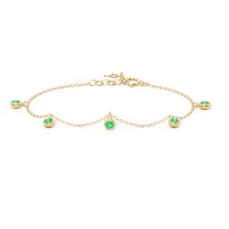 Bezel Set Gemstone Drop Bracelet - 5 Stone in 18K Gold Plated Silver with Emerald