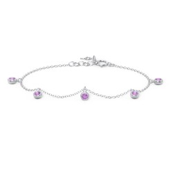 Bezel Set Gemstone Drop Bracelet - 5 Stone in 925 Sterling Silver with Amethyst