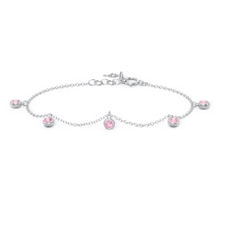 Bezel Set Gemstone Drop Bracelet - 5 Stone in 925 Sterling Silver with Pink Tourmaline