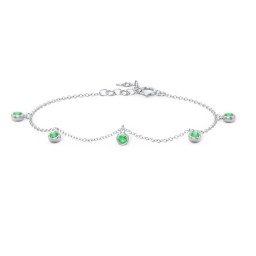 Bezel Set Gemstone Drop Bracelet - 5 Stone in 925 Sterling Silver with Emerald