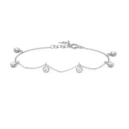Bezel Set Gemstone Drop Bracelet - 6 Stone in 925 Sterling Silver with Diamond
