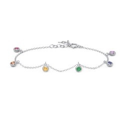 Bezel Set Gemstone Drop Bracelet - 6 Stone in 925 Sterling Silver with Ruby, Orange Sapphire, Citrine, Emerald, Blue Sapphire, and Amethyst