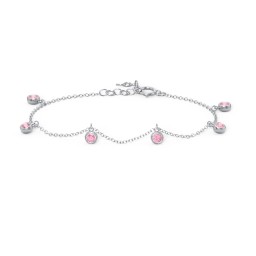 Bezel Set Gemstone Drop Bracelet - 6 Stone in 925 Sterling Silver with Pink Tourmaline