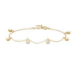 Bezel Set Gemstone Drop Bracelet - 6 Stone in 18K Gold Plated Silver with Cubic Zirconia