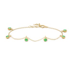 Bezel Set Gemstone Drop Bracelet - 6 Stone in 18K Gold Plated Silver with Emerald