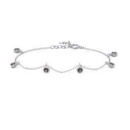 Bezel Set Gemstone Drop Bracelet - 6 Stone in 925 Sterling Silver with Smokey Quartz