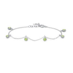 Bezel Set Gemstone Drop Bracelet - 6 Stone in 925 Sterling Silver with Peridot