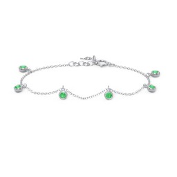 Bezel Set Gemstone Drop Bracelet - 6 Stone in 925 Sterling Silver with Emerald