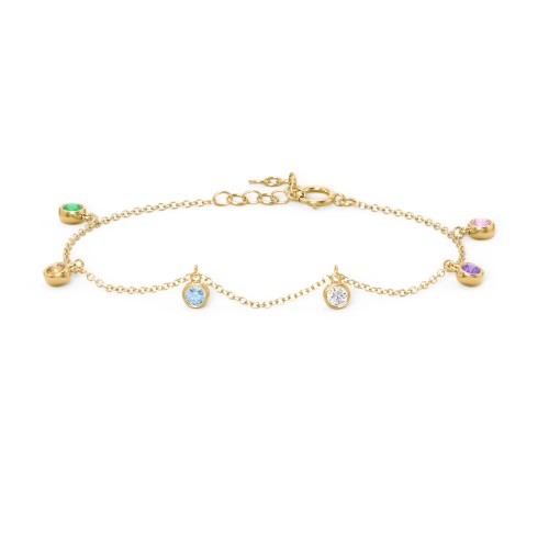 Bezel Set Gemstone Drop Bracelet - 6 Stone – 10K Yellow Gold with Emerald, Citrine, Blue Topaz, Cubic Zirconia, Amethyst, and Pink Tourmaline
