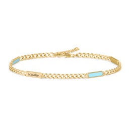 Engravable Bar Open Curb Bracelet with Blue Enamel Bars in 18K Gold Plated Silver