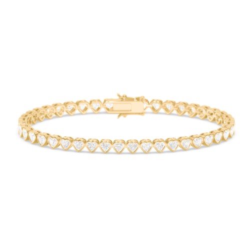 Heart Cubic Zirconia Tennis Bracelet – 18K Gold Plated Silver