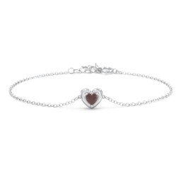 Puffy Heart Birthstone Bracelet in 925 Sterling Silver with Garnet