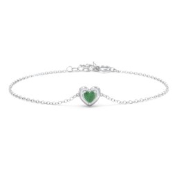 Puffy Heart Birthstone Bracelet in 925 Sterling Silver with Emerald