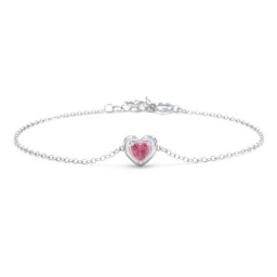 Puffy Heart Birthstone Bracelet in 925 Sterling Silver with Pink Tourmaline